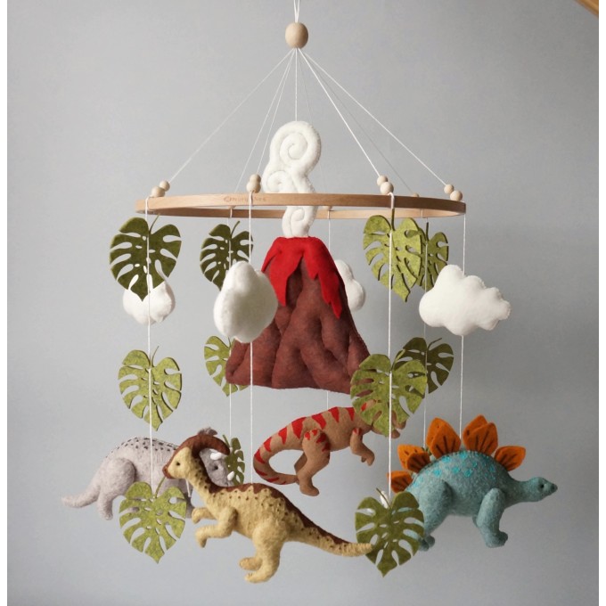 Dinos baby mobile with volcano, Dinosaurs nursery