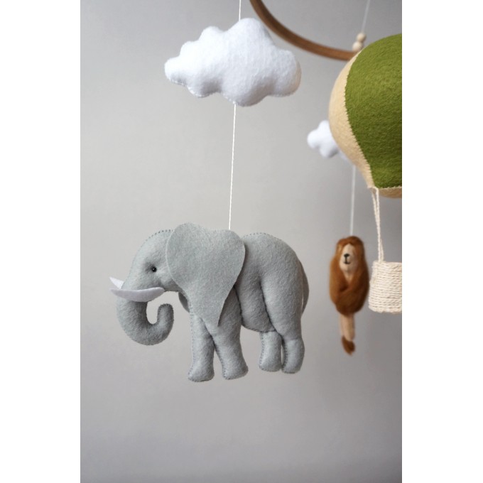 Safari crib mobile with hot air balloon