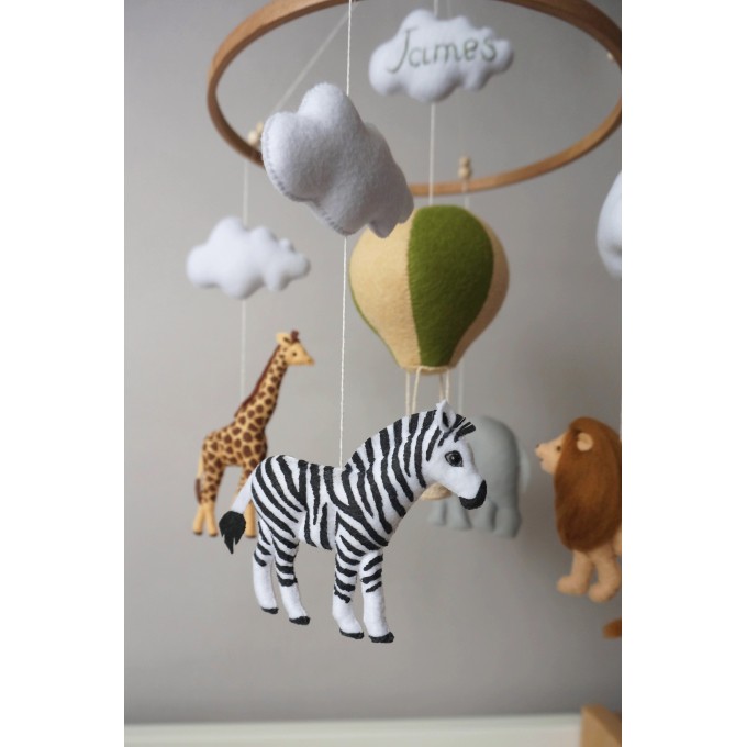 Safari crib mobile with hot air balloon