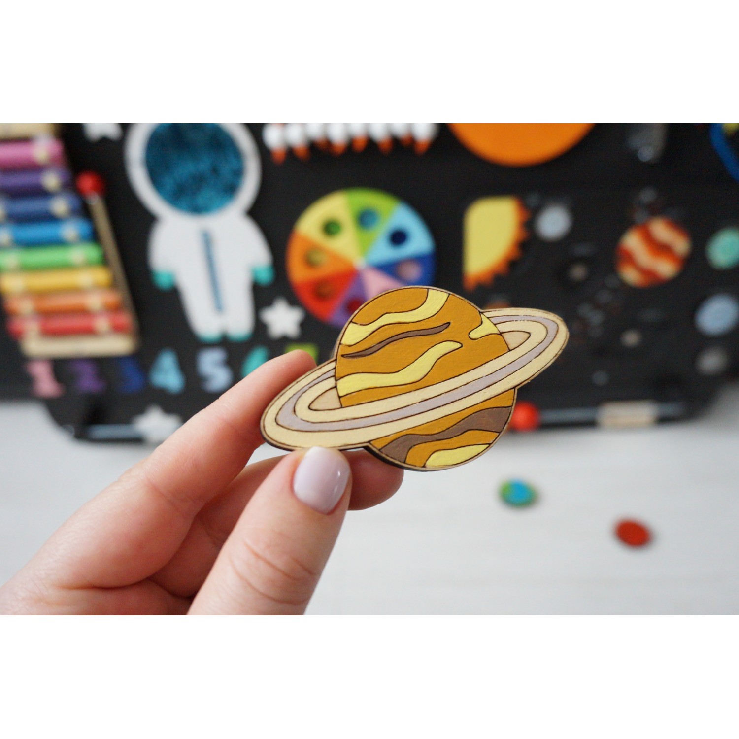 Space toddler busy board, Montessori learning board