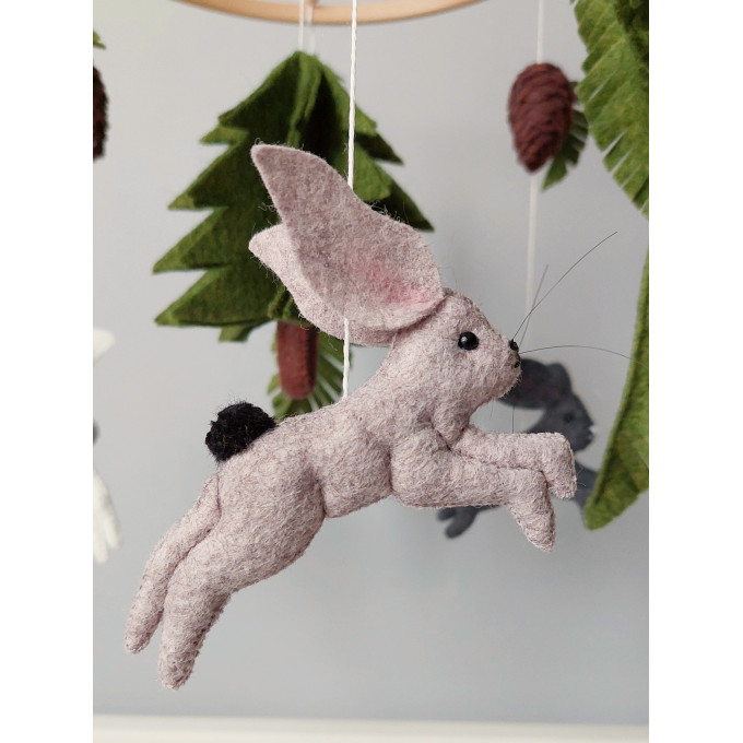 Jumping bunnies mobile, Woodland nursery mobile