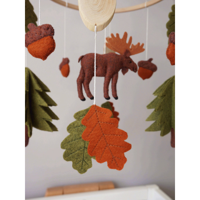 Woodland nursery mobile with moose, Crib mobile