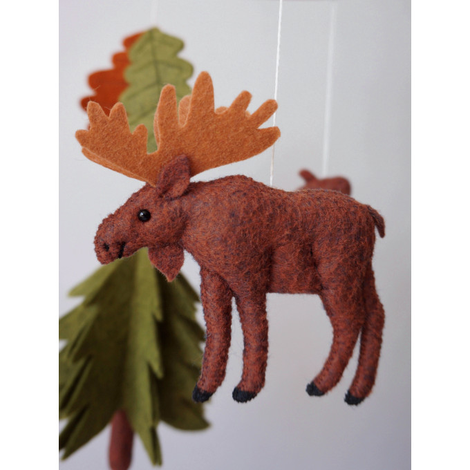 Woodland nursery mobile with moose, Crib mobile