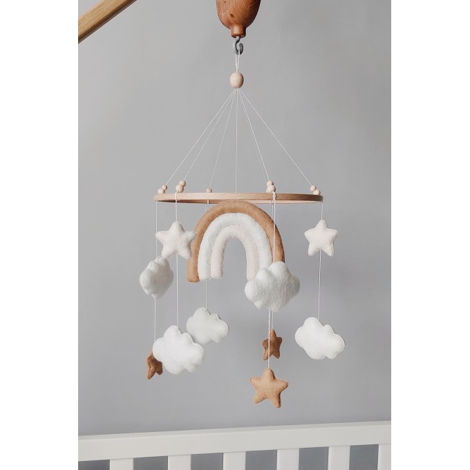 Boho rainbow baby mobile, Neutral nursery mobile