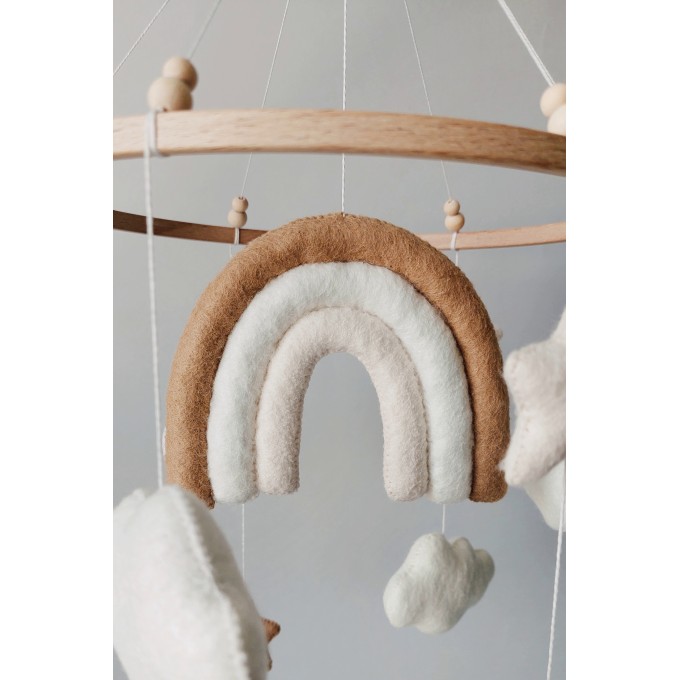 Boho rainbow baby mobile, Neutral nursery mobile