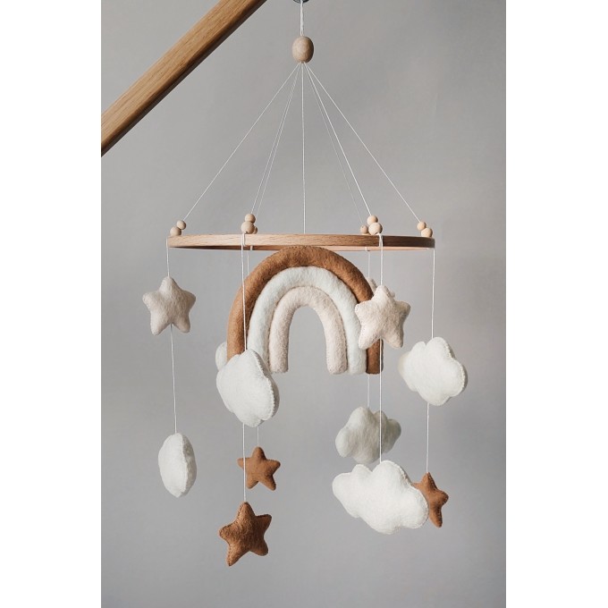 Boho rainbow baby mobile, Neutral nursery mobile